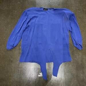 Carole Little Blouse Womens 8 Blue Silk Asymmetrical Hem Tunic Long Sleeve Top